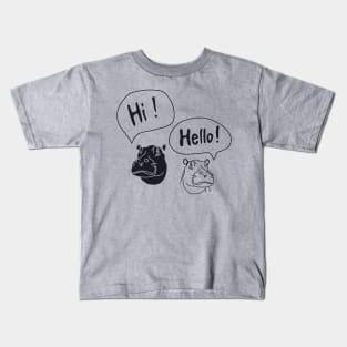 illustration of monochrome hippos greeting each other Kids T-Shirt